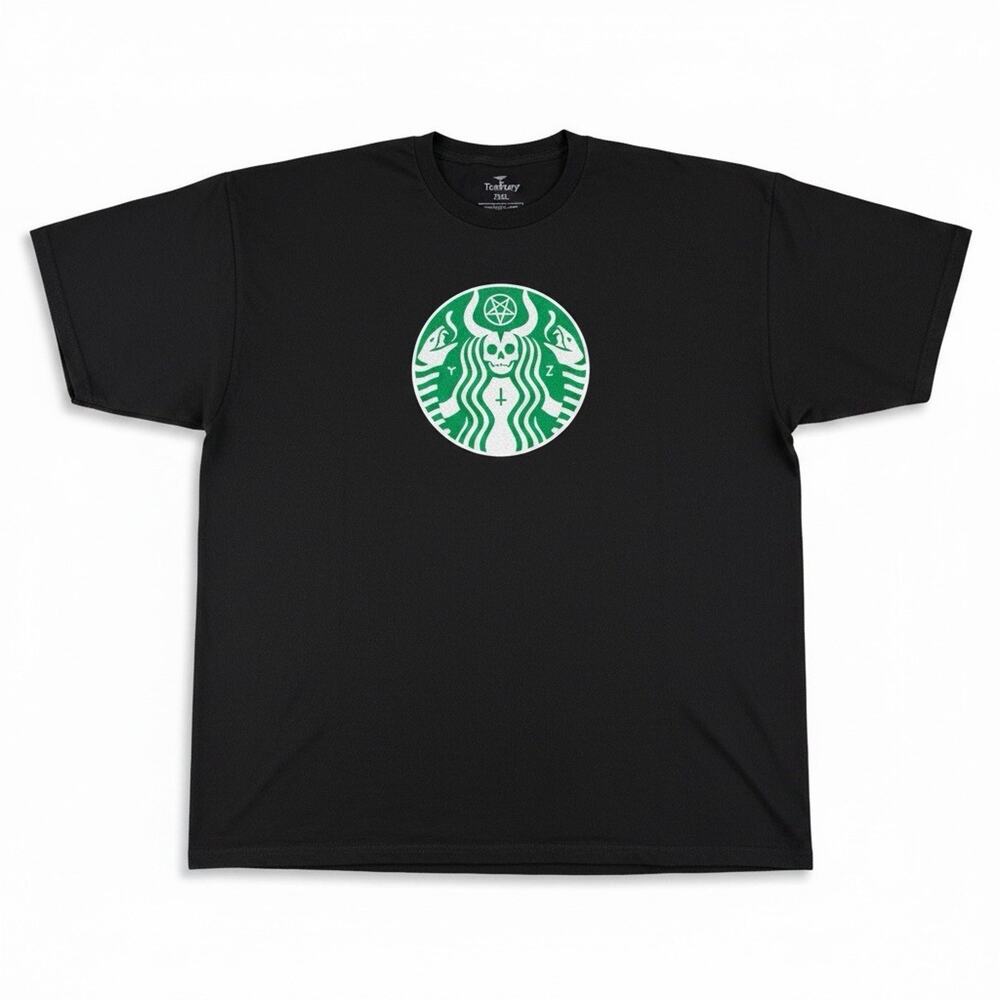 TeeFury Starbucks Parody Occult Skeleton Siren T Shirt Black XXL Graphic Goth